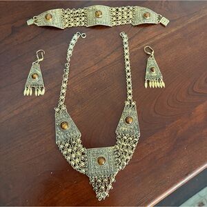 Vintage Israel Yemeni Tribal Necklace Bracelet and Earrings set